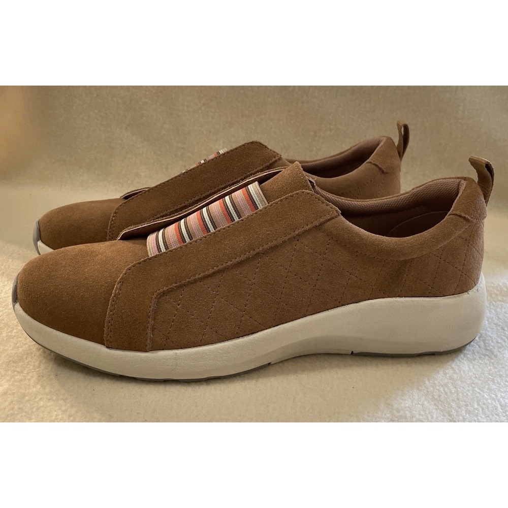 NWOT Lands End Womens Loafers  Light Brown Striped Accent Strap Slip On Sz 11 B